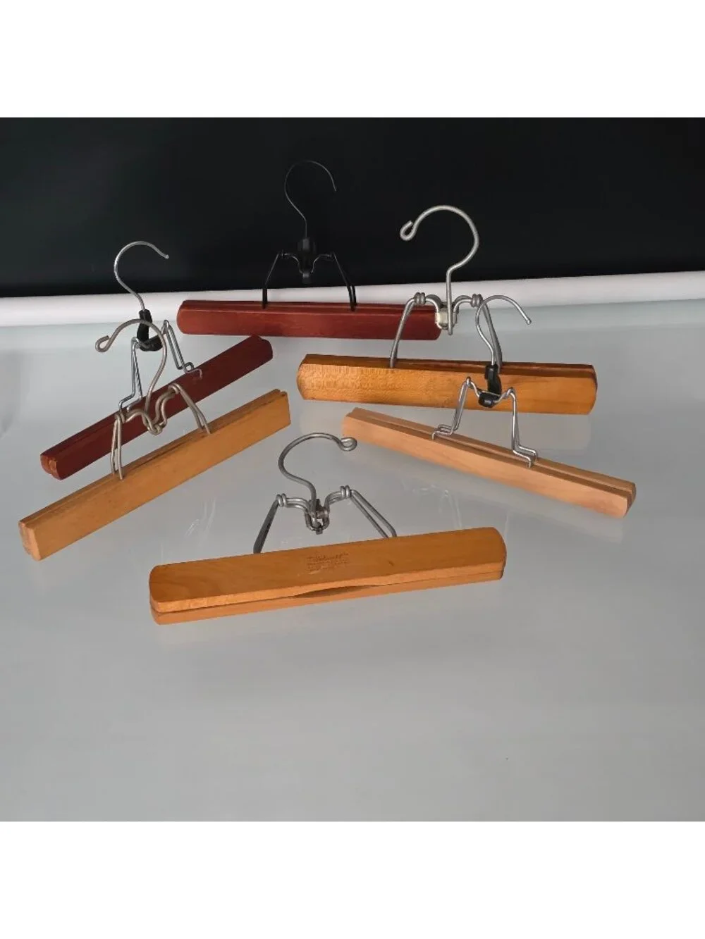 6 Vintage Wooden Clamp Hangers For Pants Trousers Skirt Setwell Walker 10